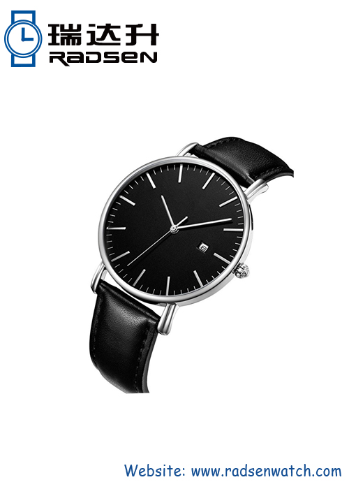 Black Leather Band Watch