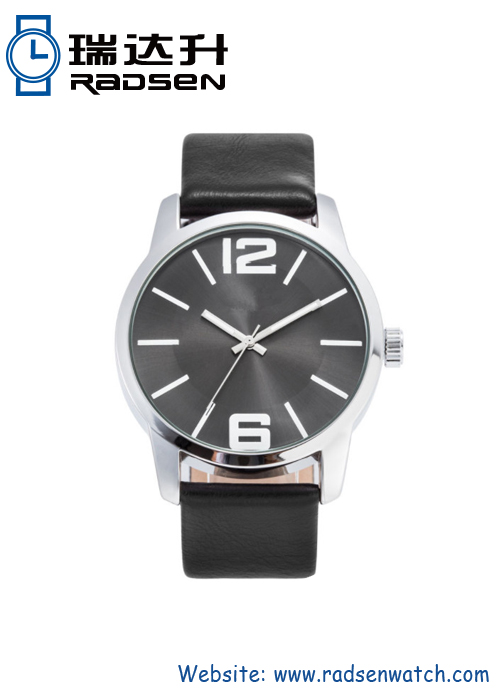 Cuero negro reloj de acero inoxidable