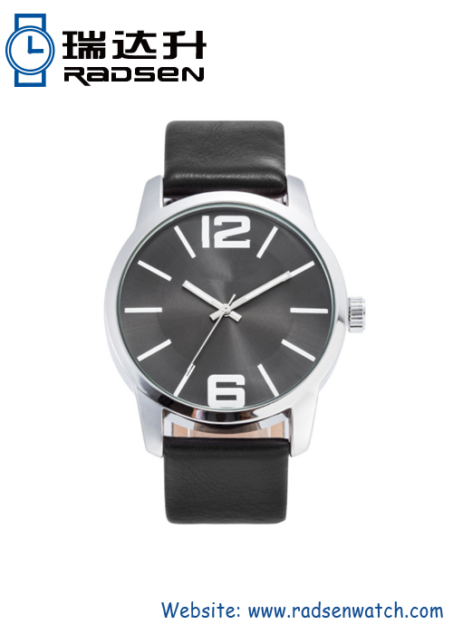 Stainless Steel Black Leather Watch