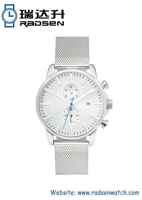 Reloj de acero inoxidable de malla de plata para hombre