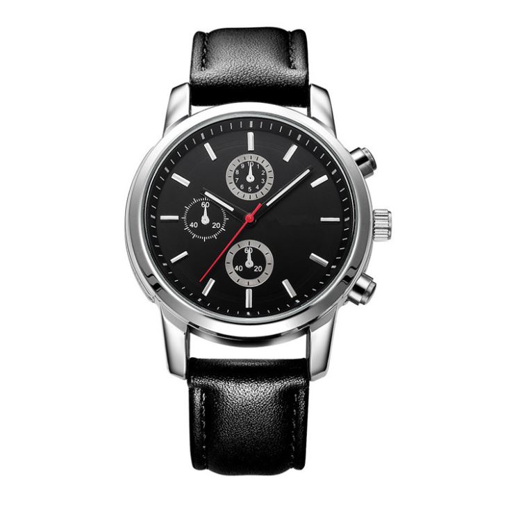Men Leather Watch With Chronograph Dial