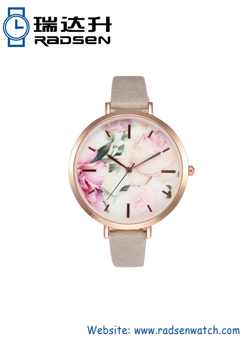 Mujer relojes con esfera de impresión de la flor