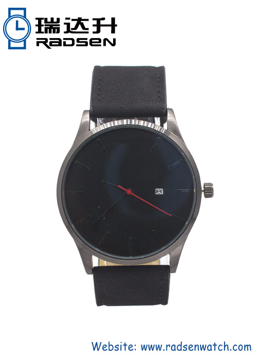 Fashion Mens Big Watches with Calendar and Leather Strap