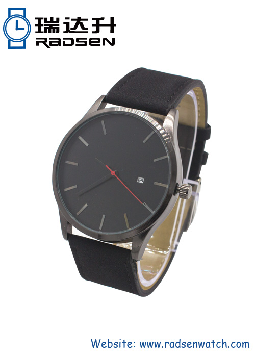 Fashion Mens Big Watches with Calendar and Leather Strap