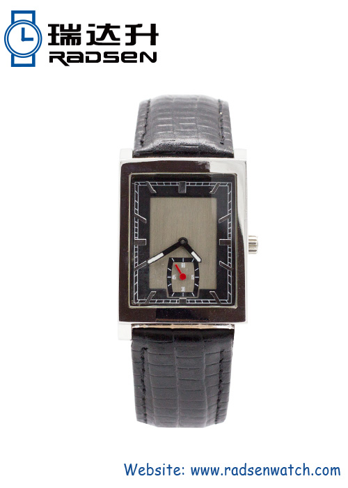 Stainless Steel Mens Watch Antique Square Face with Genuine Leather Band
