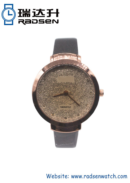 New Rose Gold Women Watches with Gold Crystal Powder on Dial