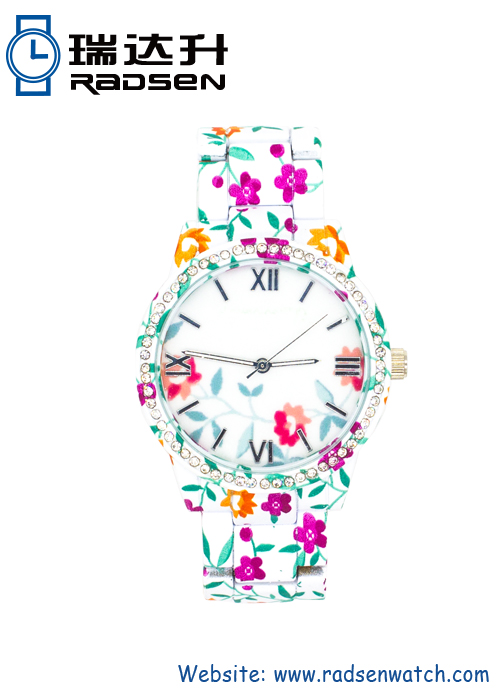 Metal Floral Print Watches for Women with Floral Face