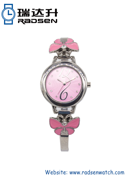 Custom Super Slim Band Wrist Watches for Womens with Butterfly On Case