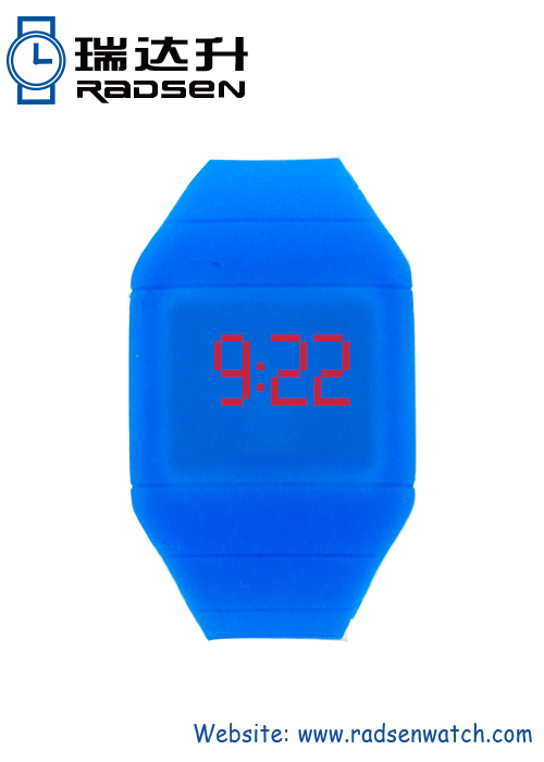 Blue Silicone Cheap LED Digital Touch Watches with Eco-friendly Material