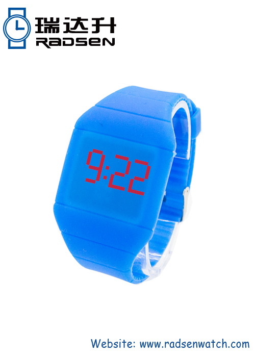 Blue Silicone Cheap LED Digital Touch Watches with Eco-friendly Material