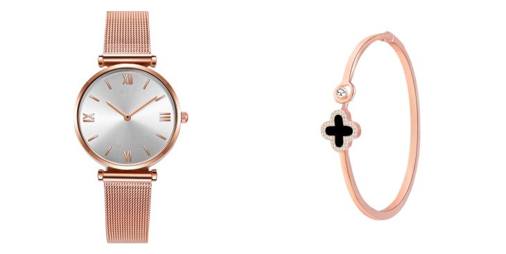 Minimal Mesh Watch With Bangle Jewelry Set