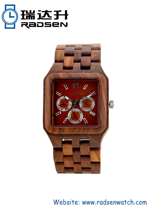 Cara natural madera Cronos relojes cuadrados en Color rojo vino