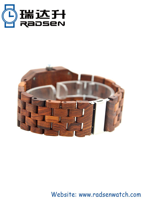 Natural Wood Chronos Watches Square Face in Wine Red Color