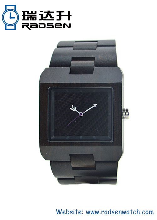 Black Good Wood Cube Watch with Arrow Hands for Mens