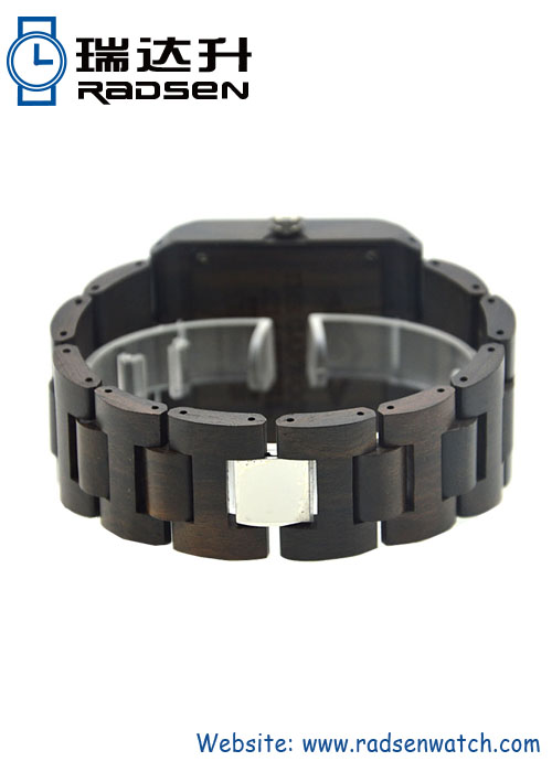 Black Good Wood Cube Watch with Arrow Hands for Mens