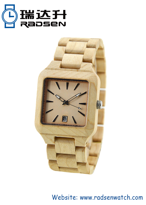 Mens Wood Grain Bands Watches with Date with Square Face
