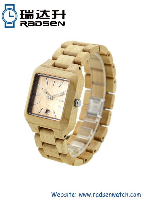 Mens Wood Grain Bands Watches with Date with Square Face