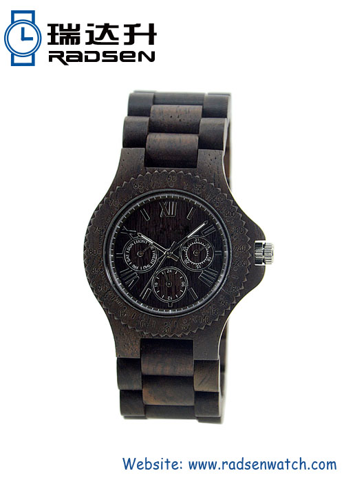 Real Wood Case Watch with Multifunction For Mens