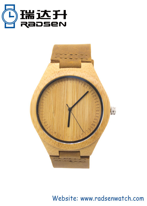 Relojes de madera de bambú de fábrica de China con banda de cuero