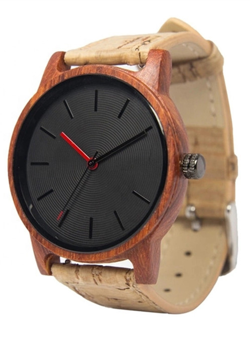 Reloj de madera con correa de piel con textura de madera